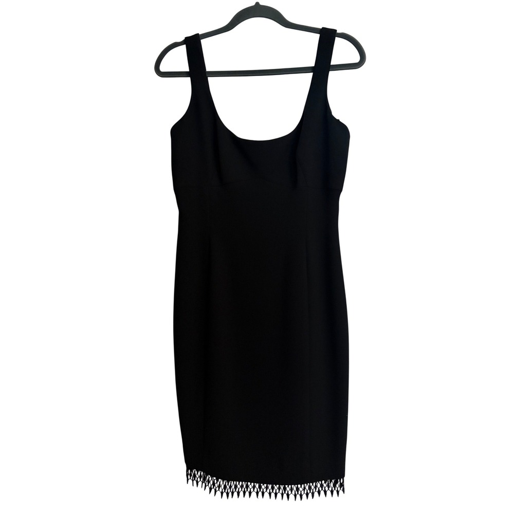 Tahari Womens Black Macrame Fringe Hem Sleeveless Sheath Cocktail Dress Sz 4